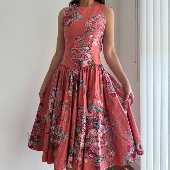 Geary Roark for Kamisato Dresses & Skirts - Vintage 90s Floral Dress Small Fit Flare Basque Waist‎ Romantic Garden 50s Style